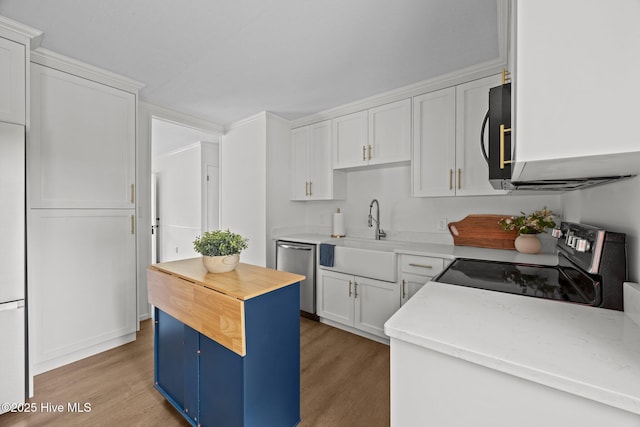 2402 S Lakeview Dr, Newport, NC 28570 - kitchen featuring range with electric stovetop, stainless steel dishwasher, light wood-style floors, and black microwave
