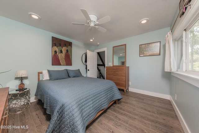 211 Fannie Creek Ln, Sneads Ferry, NC 28460 - bedroom featuring wood finished floors, ceiling fan, and recessed lighting