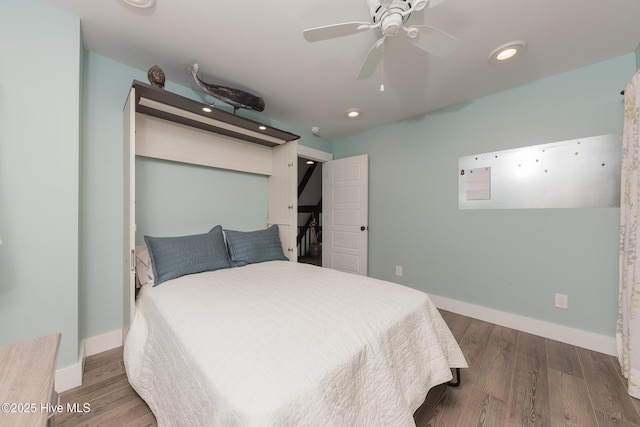 211 Fannie Creek Ln, Sneads Ferry, NC 28460 - bedroom with wood finished floors, recessed lighting, and ceiling fan
