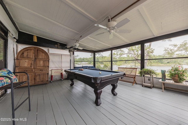 211 Fannie Creek Ln, Sneads Ferry, NC 28460 - recreation room featuring ceiling fan, billiards table, and hardwood / wood-style flooring