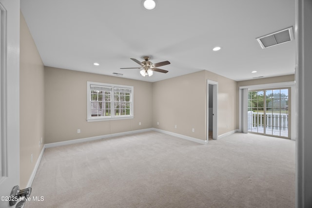 376 Red Fox Run Dr, Wallace, NC 28466 - carpeted empty room featuring recessed lighting, a ceiling fan, and a water view