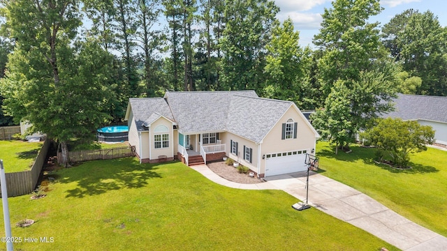 123 Hilda Dr, New Bern, NC 28562 - traditional-style home featuring a garage, a porch, concrete driveway, a shingled roof, and crawl space