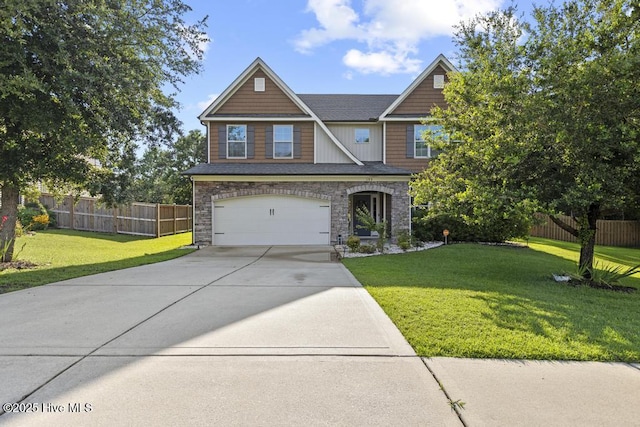 109 Creek End Ct, Swansboro, NC 28584 - craftsman inspired home featuring an attached garage, concrete driveway, and stone siding