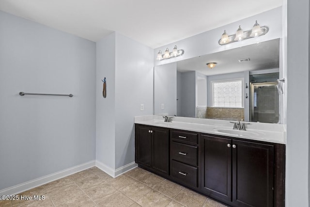 109 Creek End Ct, Swansboro, NC 28584 - full bathroom with double vanity, a stall shower, and tile patterned flooring