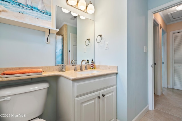 316 E Dolphin Dr, Oak Island, NC 28465 - full bath featuring vanity, tile patterned floors, and ornamental molding
