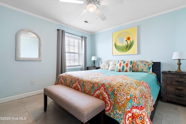 316 E Dolphin Dr, Oak Island, NC 28465 - bedroom featuring tile patterned floors, crown molding, and ceiling fan