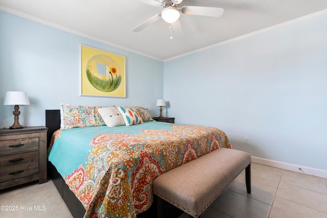 316 E Dolphin Dr, Oak Island, NC 28465 - tiled bedroom with crown molding and a ceiling fan