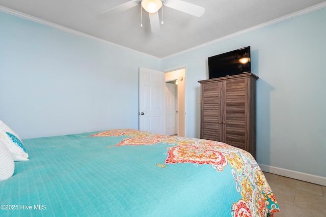 316 E Dolphin Dr, Oak Island, NC 28465 - bedroom with crown molding, ceiling fan, and tile patterned floors