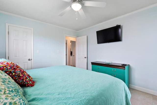 316 E Dolphin Dr, Oak Island, NC 28465 - bedroom featuring crown molding, ceiling fan, and tile patterned floors