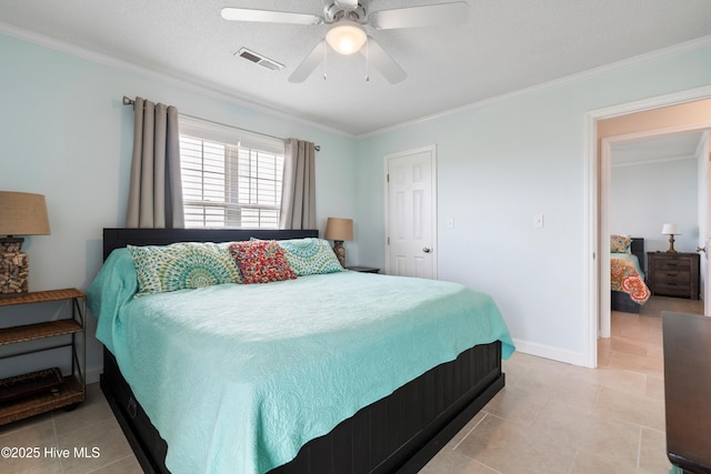 316 E Dolphin Dr, Oak Island, NC 28465 - bedroom featuring crown molding, light tile patterned floors, and a ceiling fan