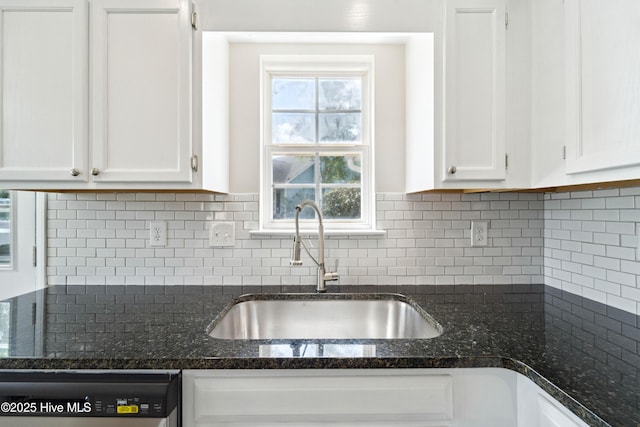 802 Mayfield Ct, Wilmington, NC 28411 - kitchen featuring dishwasher, white cabinetry, and decorative backsplash