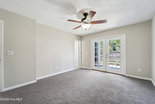 802 Mayfield Ct, Wilmington, NC 28411 - carpeted empty room with french doors, a ceiling fan, and a textured ceiling