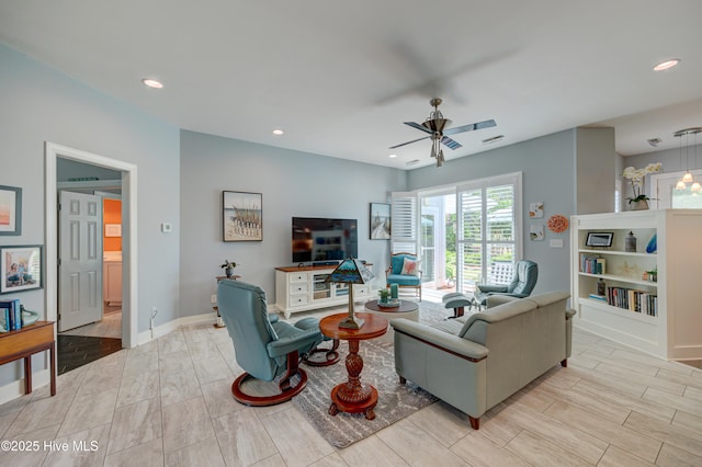 8508 Hammock Dunes Dr, Wilmington, NC 28411 - living area featuring ceiling fan, recessed lighting, and wood tiled floors