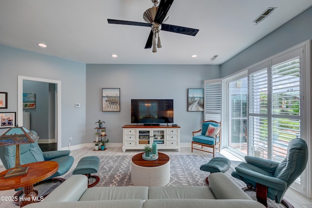 8508 Hammock Dunes Dr, Wilmington, NC 28411 - living area with a ceiling fan, recessed lighting, and wood finished floors