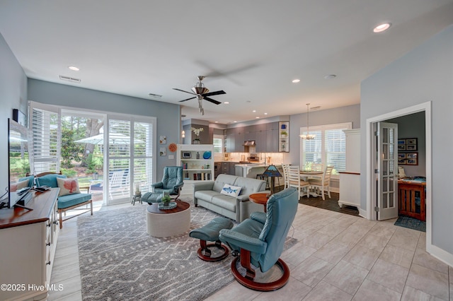 8508 Hammock Dunes Dr, Wilmington, NC 28411 - living room featuring healthy amount of natural light, ceiling fan, and recessed lighting