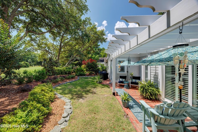 8508 Hammock Dunes Dr, Wilmington, NC 28411 - view of green lawn featuring a pergola and a patio