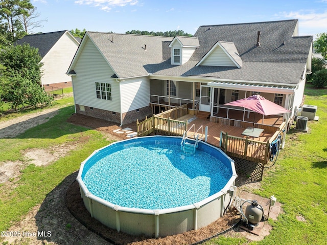 2639 Plumosa Dr, Grimesland, NC 27837 - outdoor pool with a wooden deck and a yard