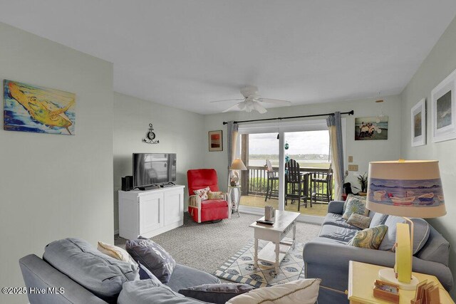 1785 New River Inlet Rd Unit 2, North Topsail Beach, NC 28460 - living room with carpet and ceiling fan