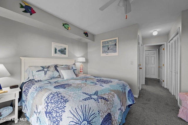 1785 New River Inlet Rd Unit 2, North Topsail Beach, NC 28460 - carpeted bedroom featuring a closet and a ceiling fan