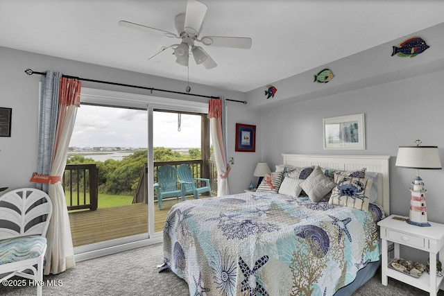 1785 New River Inlet Rd Unit 2, North Topsail Beach, NC 28460 - bedroom featuring access to exterior, carpet flooring, and a ceiling fan