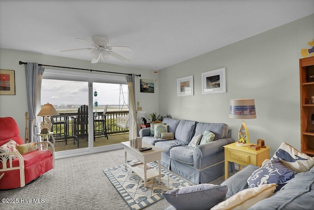 1785 New River Inlet Rd Unit 2, North Topsail Beach, NC 28460 - living area featuring a ceiling fan and carpet floors
