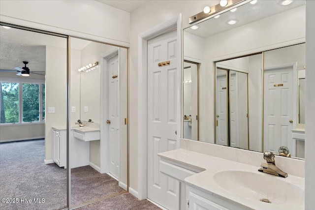 120 Shagbark Ct, Seven Lakes, NC 27376 - bathroom featuring a closet, a ceiling fan, and vanity