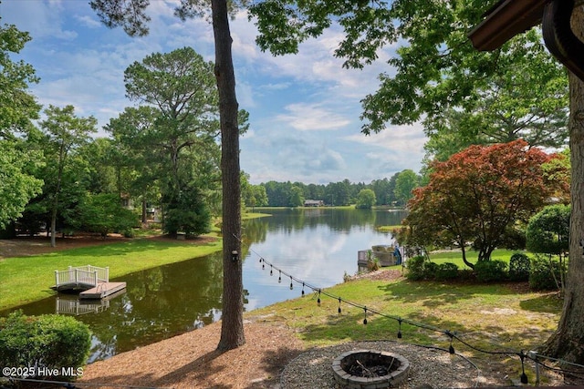 120 Shagbark Ct, Seven Lakes, NC 27376 - water view featuring a fire pit