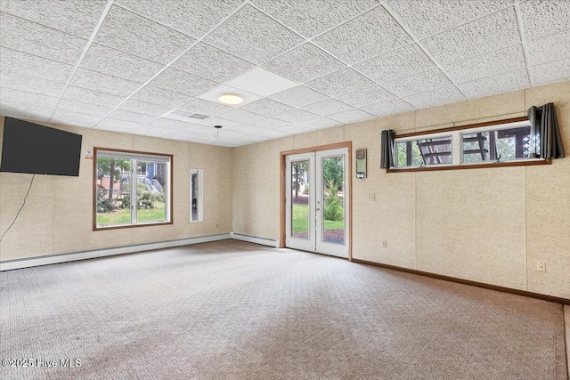 120 Shagbark Ct, Seven Lakes, NC 27376 - carpeted empty room featuring a baseboard radiator and a paneled ceiling
