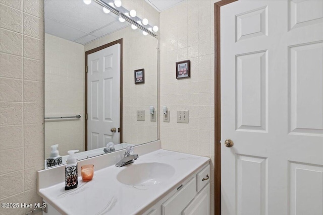 120 Shagbark Ct, Seven Lakes, NC 27376 - bathroom with vanity and tile walls