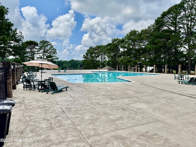 120 Shagbark Ct, Seven Lakes, NC 27376 - community pool featuring a patio and view of wooded area