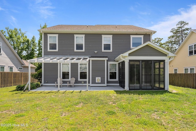 1035 Bent Blade Ln, Wilmington, NC 28411 - back of house featuring a pergola, a sunroom, a patio area, and a fenced backyard
