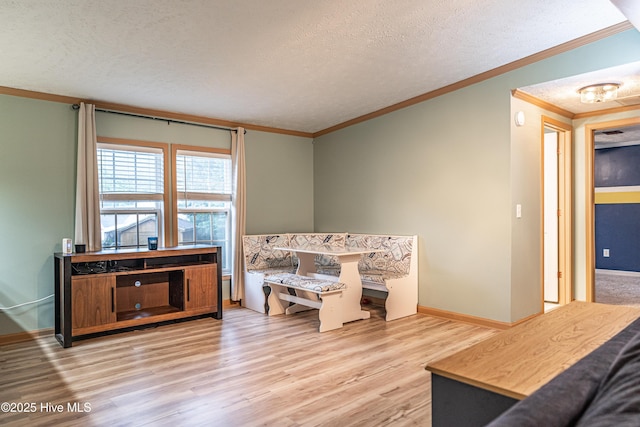 1360 Rays Bridge Rd, Whispering Pines, NC 28327 - living area with light wood-style flooring, ornamental molding, and a textured ceiling