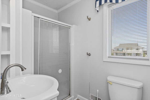2101 Ocean Dr Unit A, Emerald Isle, NC 28594 - bathroom featuring a stall shower and ornamental molding