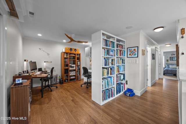 110 Mariners Ct, New Bern, NC 28562 - home office featuring ornamental molding, wood finished floors, and recessed lighting