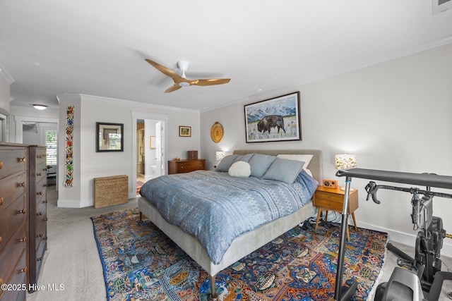 110 Mariners Ct, New Bern, NC 28562 - bedroom featuring ornamental molding, carpet, and a ceiling fan