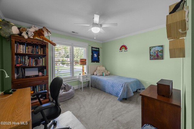 110 Mariners Ct, New Bern, NC 28562 - carpeted bedroom with crown molding, a desk, and ceiling fan