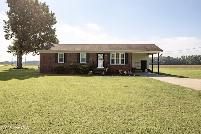 800 S Vance St, Fremont, NC 27830 - ranch-style home with driveway, a front yard, a carport, brick siding, and entry steps