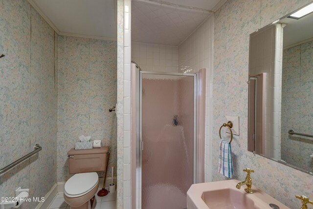 1305 N Market St, Washington, NC 27889 - bathroom with a stall shower and ornamental molding