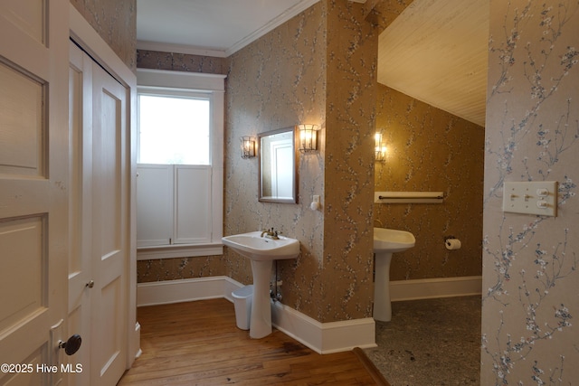 1305 N Market St, Washington, NC 27889 - bathroom featuring wood finished floors and crown molding