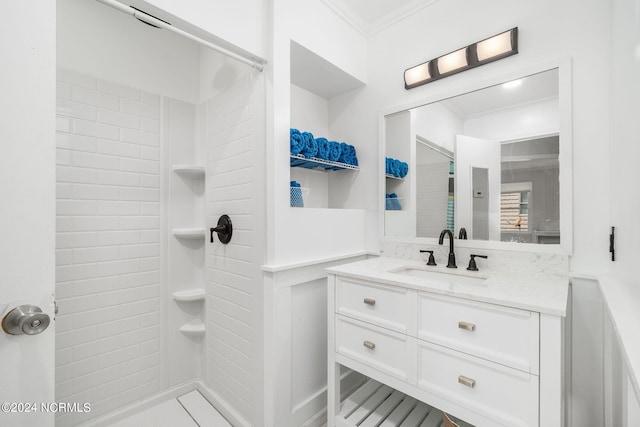 1086 Salter Path Rd, Salter Path, NC 28512 - bathroom with crown molding, vanity, and a shower