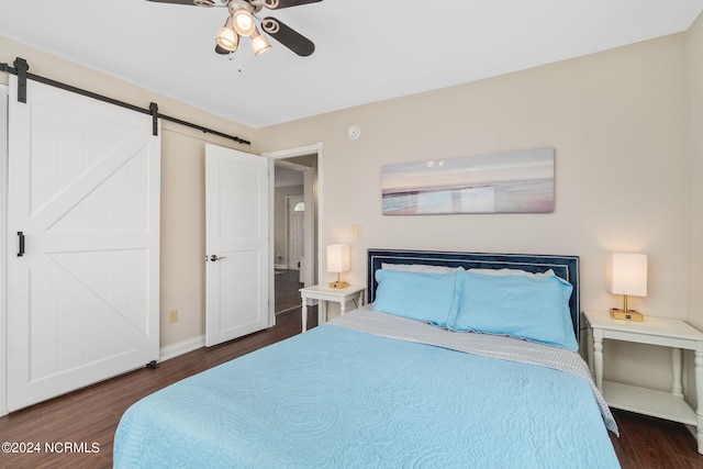 1086 Salter Path Rd, Salter Path, NC 28512 - bedroom featuring a barn door, dark wood-style floors, and a ceiling fan