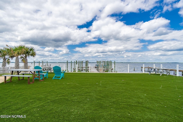 1086 Salter Path Rd, Salter Path, NC 28512 - view of grassy yard featuring a boat dock and a water view