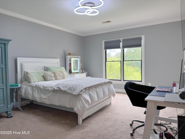 4109 Devonshire Ln, Wilmington, NC 28409 - carpeted bedroom with crown molding, an office area, and a chandelier