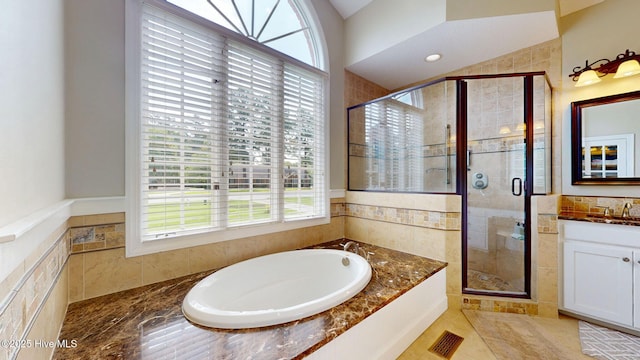 104 Chatham Pass, Trent Woods, NC 28562 - full bath with vanity, a garden tub, and a stall shower
