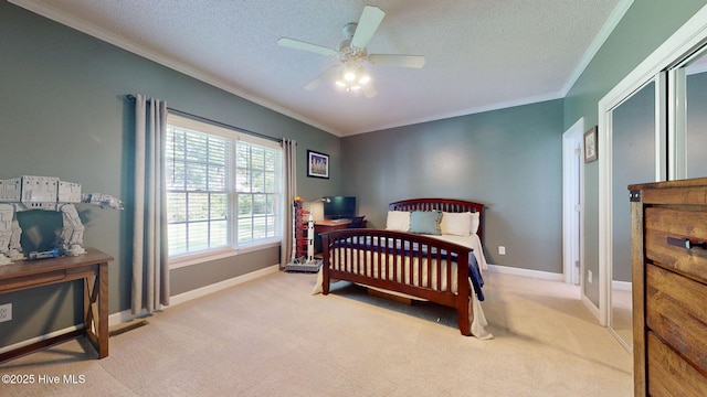 104 Chatham Pass, Trent Woods, NC 28562 - bedroom featuring crown molding, carpet floors, a textured ceiling, ceiling fan, and a desk