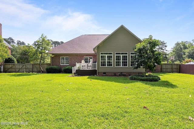 104 Chatham Pass, Trent Woods, NC 28562 - rear view of house with a deck, a fenced backyard, and crawl space