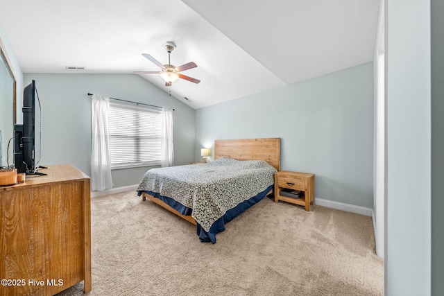 1571 Grey Cliff Run, Wilmington, NC 28405 - bedroom with vaulted ceiling, light colored carpet, and ceiling fan
