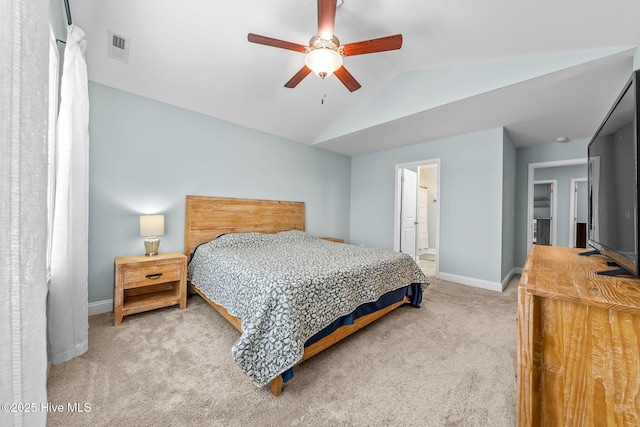 1571 Grey Cliff Run, Wilmington, NC 28405 - bedroom featuring carpet, vaulted ceiling, connected bathroom, and a ceiling fan