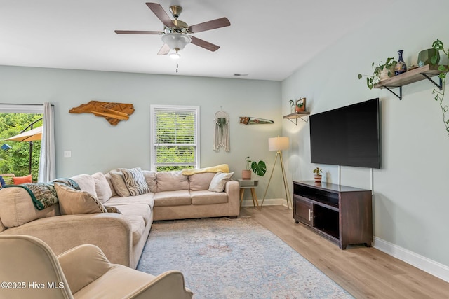1571 Grey Cliff Run, Wilmington, NC 28405 - living room with plenty of natural light, light wood-style flooring, and ceiling fan