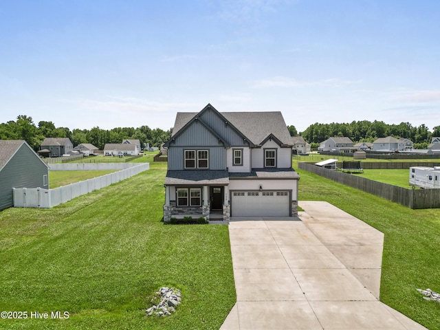 132 Mill Run, South Mills, NC 27976 - modern farmhouse with a garage, concrete driveway, board and batten siding, a shingled roof, and stone siding